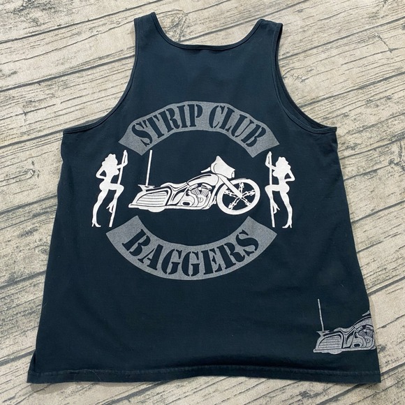 Other - Strip Club Baggers Vtg 80s 90s Tank Top Black Motorcycle Bar Tee Pin Up Stripper